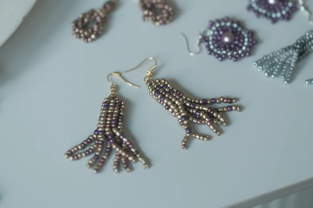 Silver fringe beaded earrings